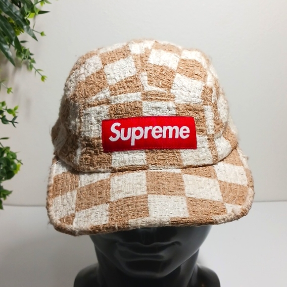 Supreme Other - SUPREME Checkerboard Boucle Camp Cap TAN Hat Adjustable